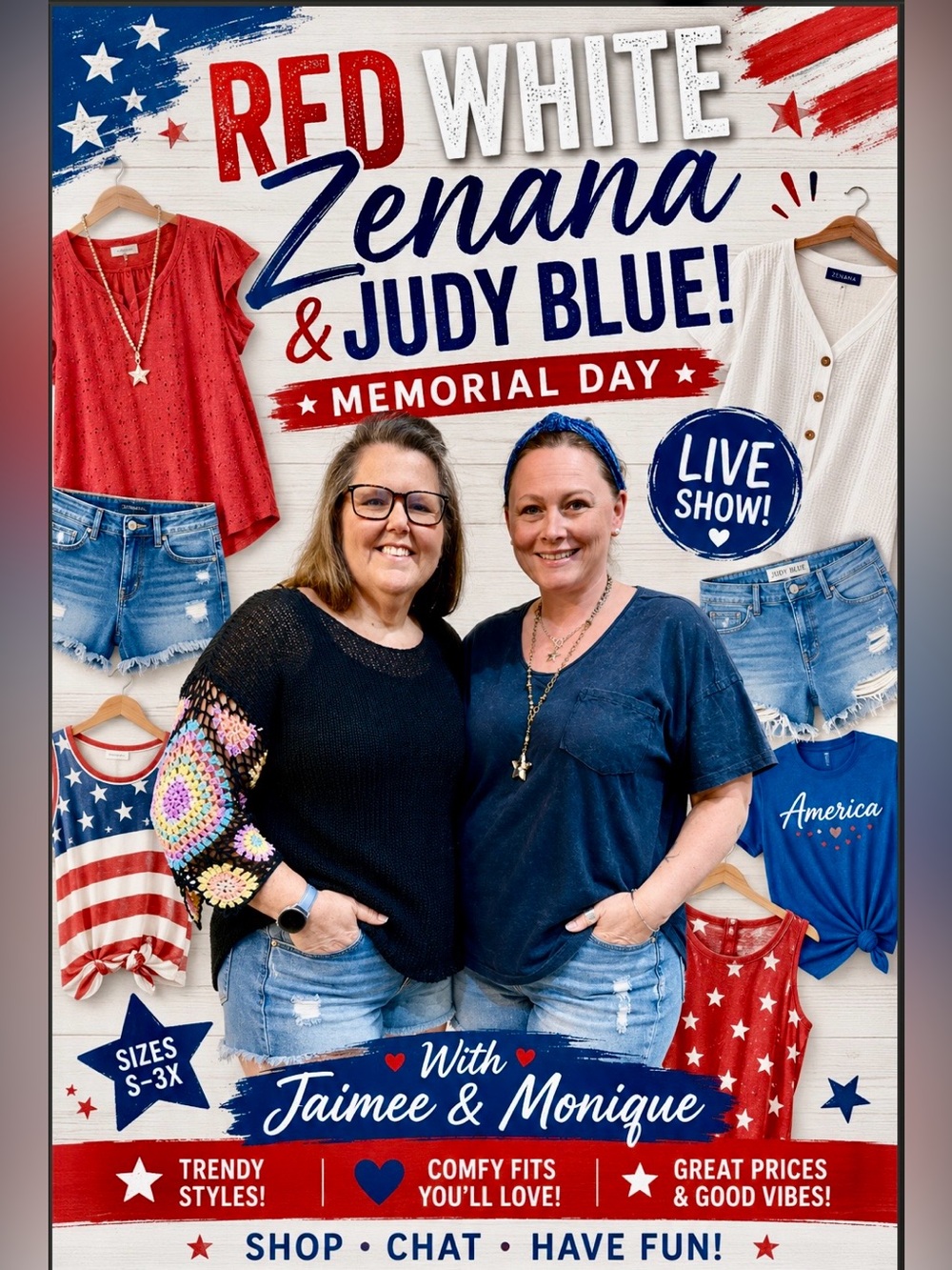 ❤️🤍💙 Red White Zenana and Judy Blue show 5/23/26